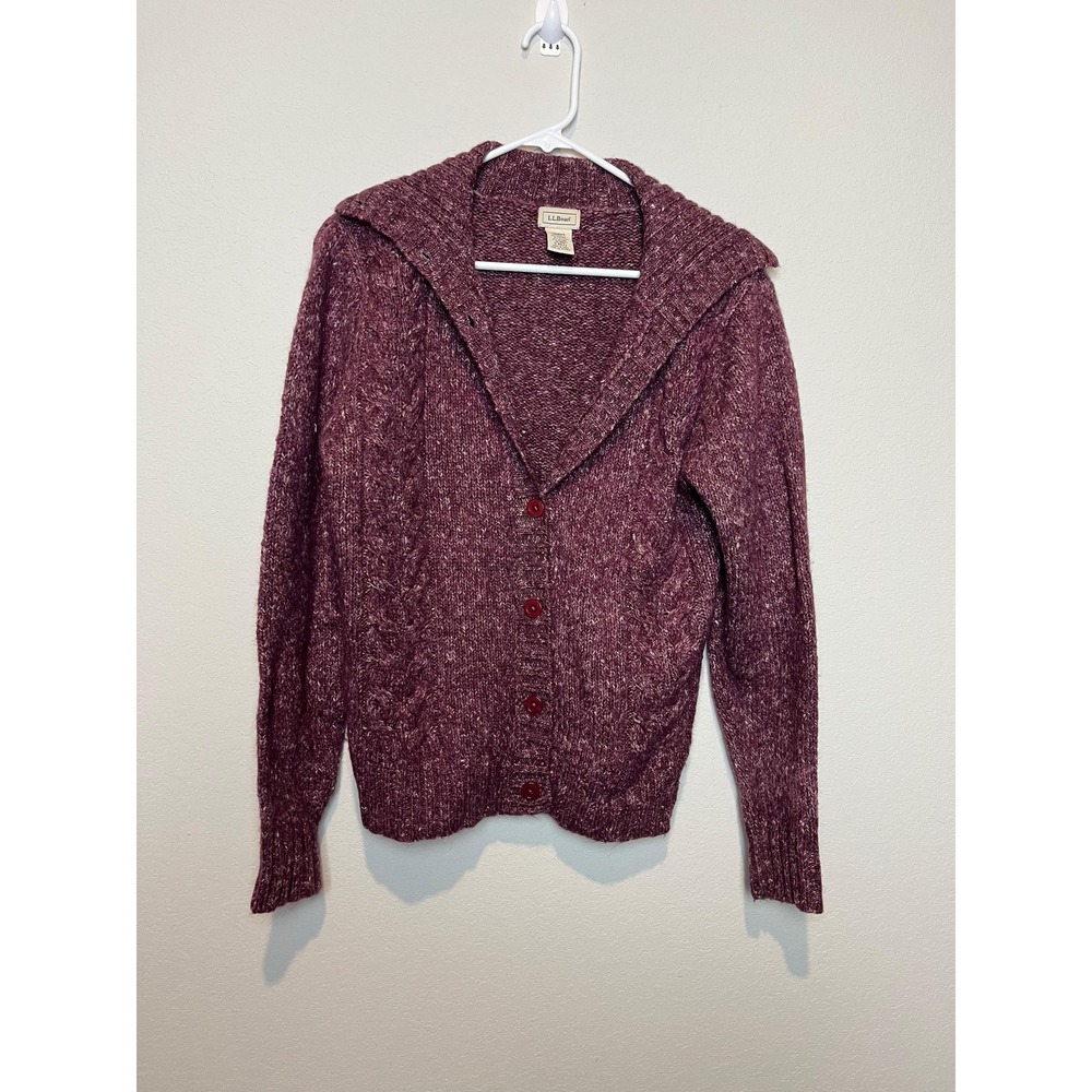 L.L.Bean Cardigan Sweater Womens Medium Purple Shawl Collar Cable Button Front
